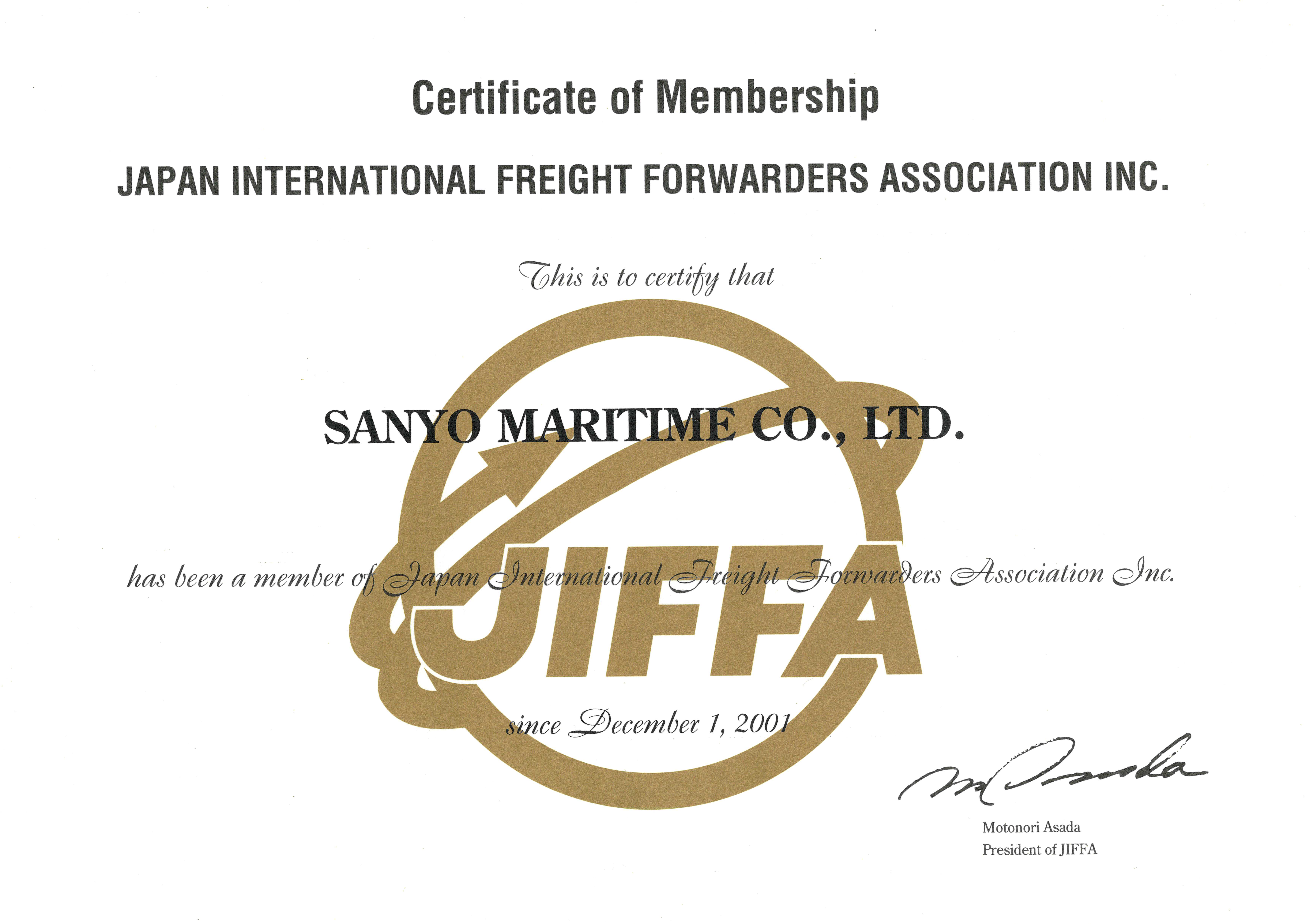 JIFFA Certificate